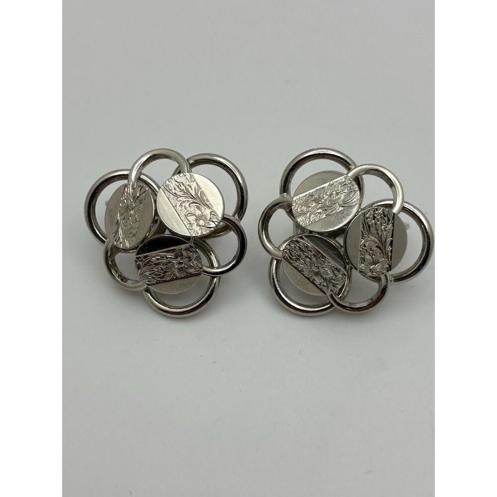 Sarah Coventry Silver Tone Circle Link Clip on Earrings Vintage Costume Jewelry
